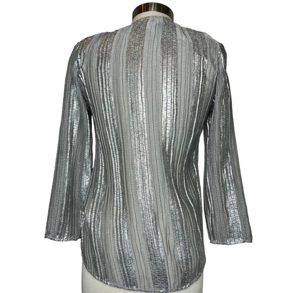 Chic's Blouse Silver Women's Size 00 US XS2 Open Front Long Sleeve Sparkly Made - Picture 5 of 13